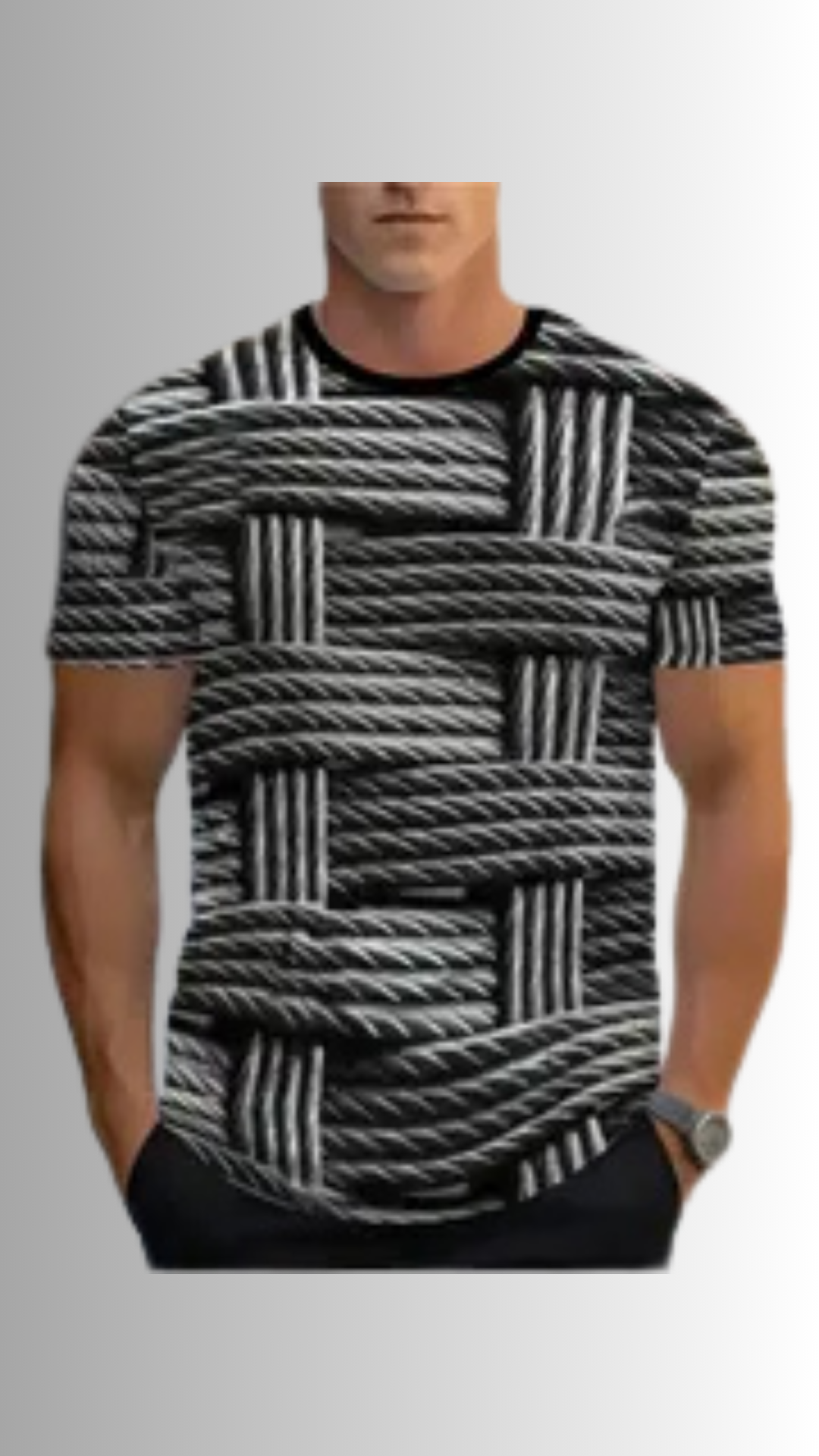 🖤 Men’s 3D Wireframe Tee – Black & Gray Geometric Vibes