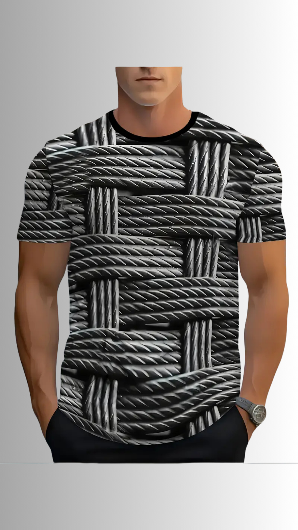 🖤 Men’s 3D Wireframe Tee – Black & Gray Geometric Vibes