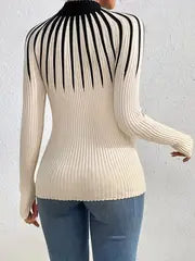 Elegant High Neck Color-Block Sweater – Apricot Edition  All-Season Chic Knitwear