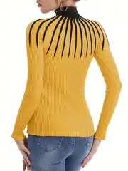 Elegant High Neck Color-Block Sweater – Apricot Edition  All-Season Chic Knitwear