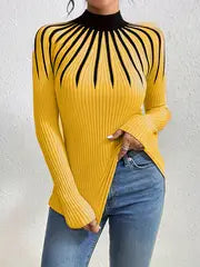 Elegant High Neck Color-Block Sweater – Apricot Edition  All-Season Chic Knitwear