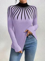 Elegant High Neck Color-Block Sweater – Apricot Edition  All-Season Chic Knitwear