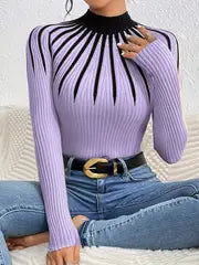 Elegant High Neck Color-Block Sweater – Apricot Edition  All-Season Chic Knitwear