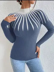 Elegant High Neck Color-Block Sweater – Apricot Edition  All-Season Chic Knitwear