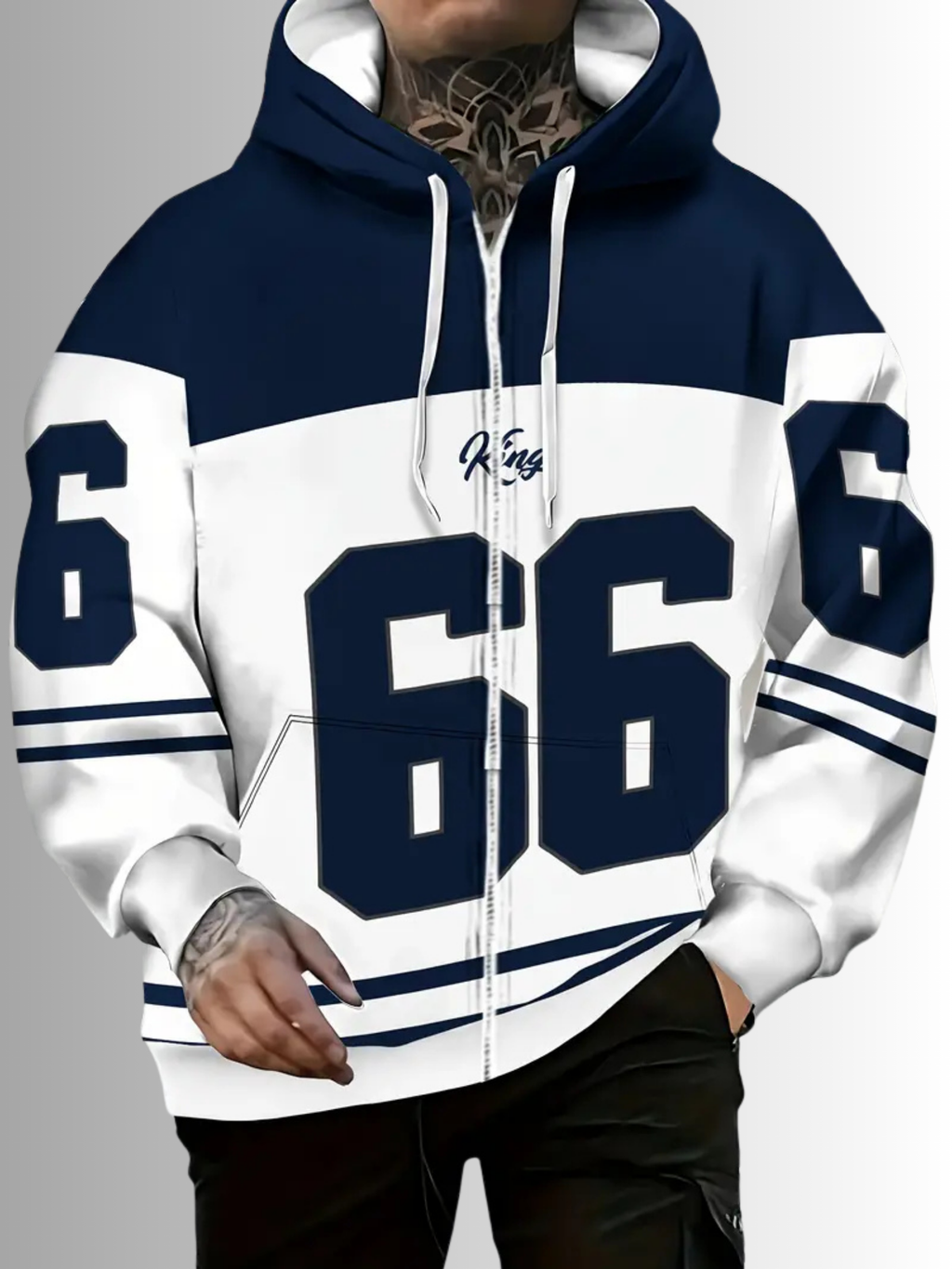 Navy Blue Streetwear Hoodie – Zip-Up, Hooded, Comfy Fit for Spring/Fall | Trendy Casual Look