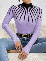 Elegant High Neck Color-Block Sweater – Apricot Edition  All-Season Chic Knitwear