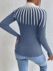 Elegant High Neck Color-Block Sweater – Apricot Edition  All-Season Chic Knitwear