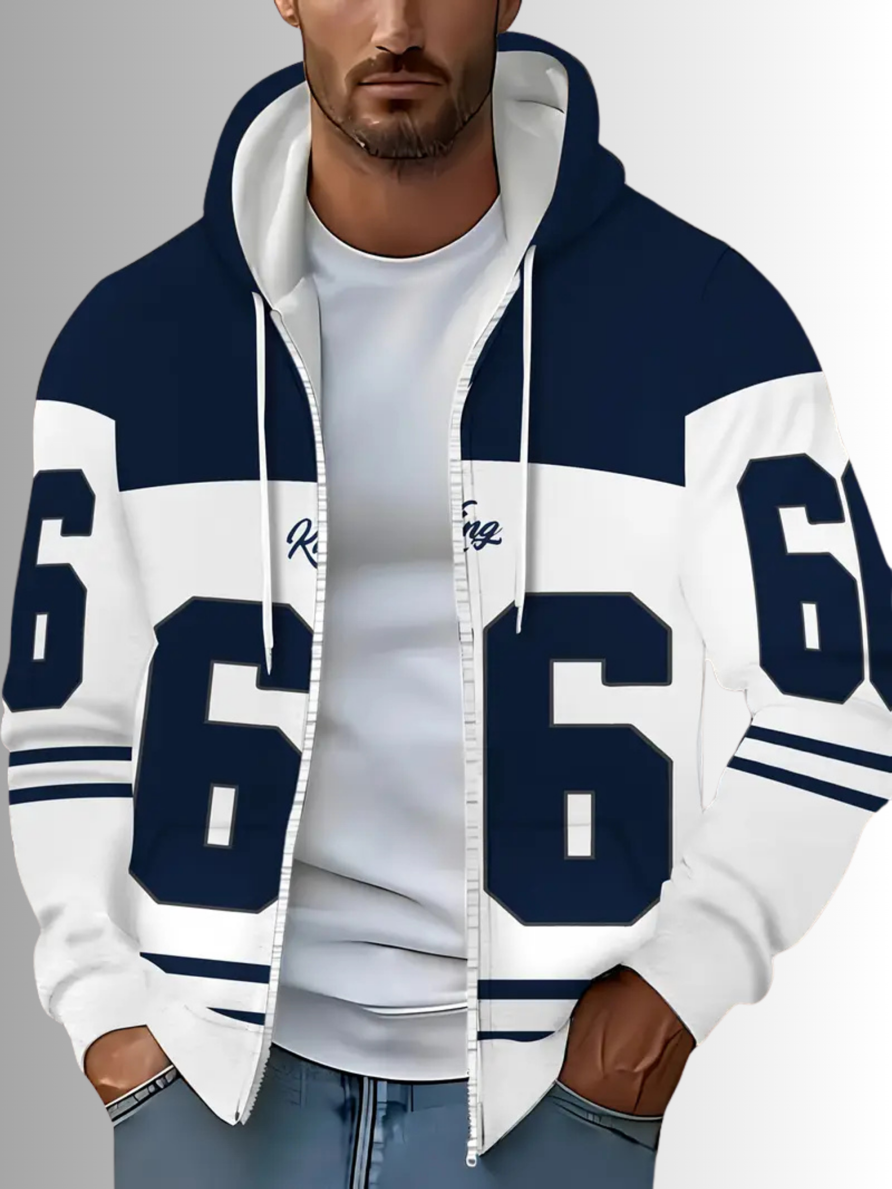 Navy Blue Streetwear Hoodie – Zip-Up, Hooded, Comfy Fit for Spring/Fall | Trendy Casual Look