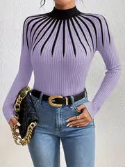 Elegant High Neck Color-Block Sweater – Apricot Edition  All-Season Chic Knitwear