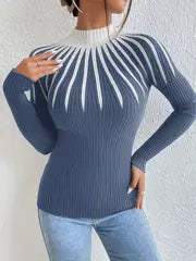 Elegant High Neck Color-Block Sweater – Apricot Edition  All-Season Chic Knitwear