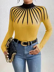 Elegant High Neck Color-Block Sweater – Apricot Edition  All-Season Chic Knitwear