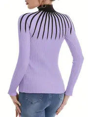 Elegant High Neck Color-Block Sweater – Apricot Edition  All-Season Chic Knitwear