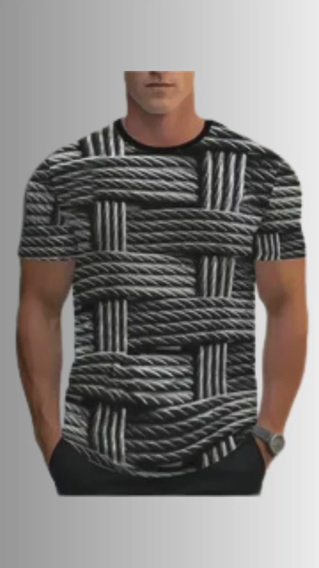 🖤 Men’s 3D Wireframe Tee – Black & Gray Geometric Vibes